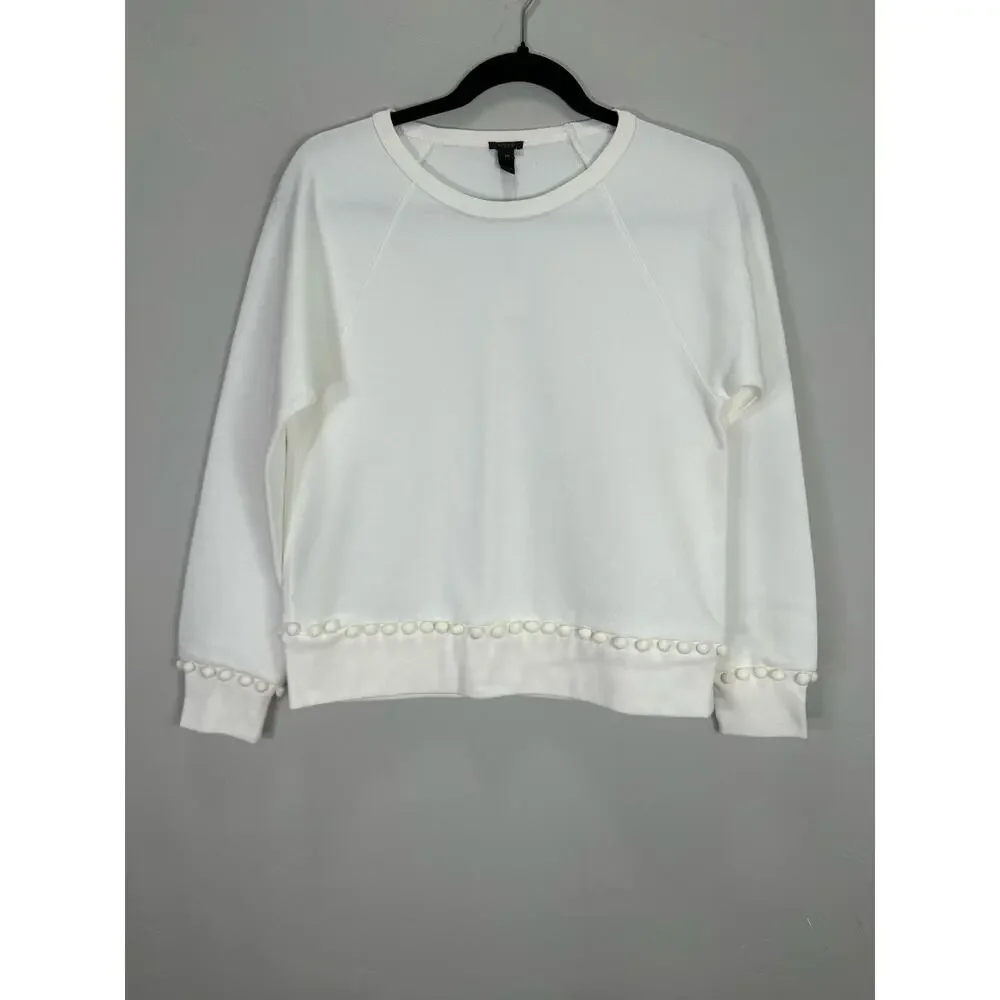 J. Crew NWT Women’s White Pom Pom Classic Crewneck Sweatshirt size XS - Picture 3 of 7